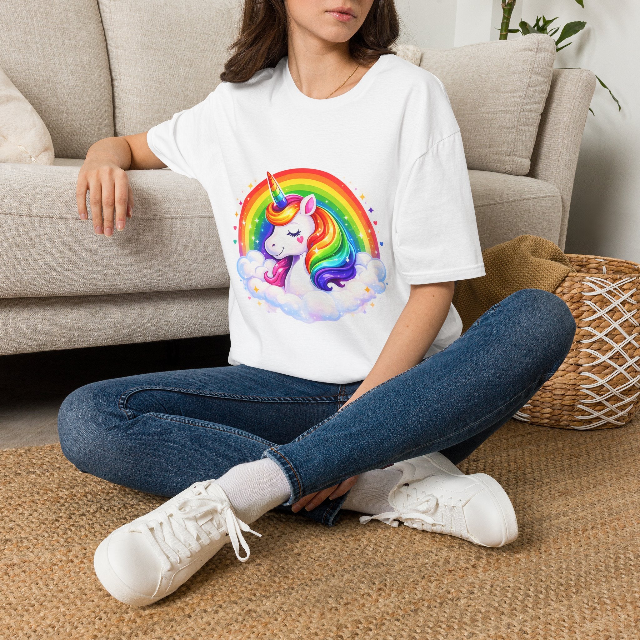 Pride Theme Graphic T-Shirt: Cute Colorful Unicorn with Rainbow Design