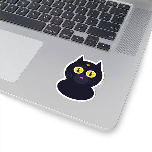 Black Cat Kiss-Cut Sticker | Cute Yellow-Eyed Cat Decal