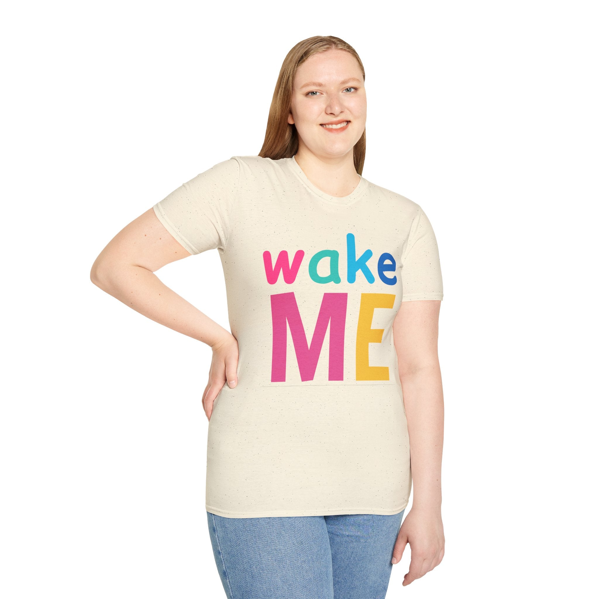 Colorful Theme Typography T-Shirt, Wake Me Graphic Tee