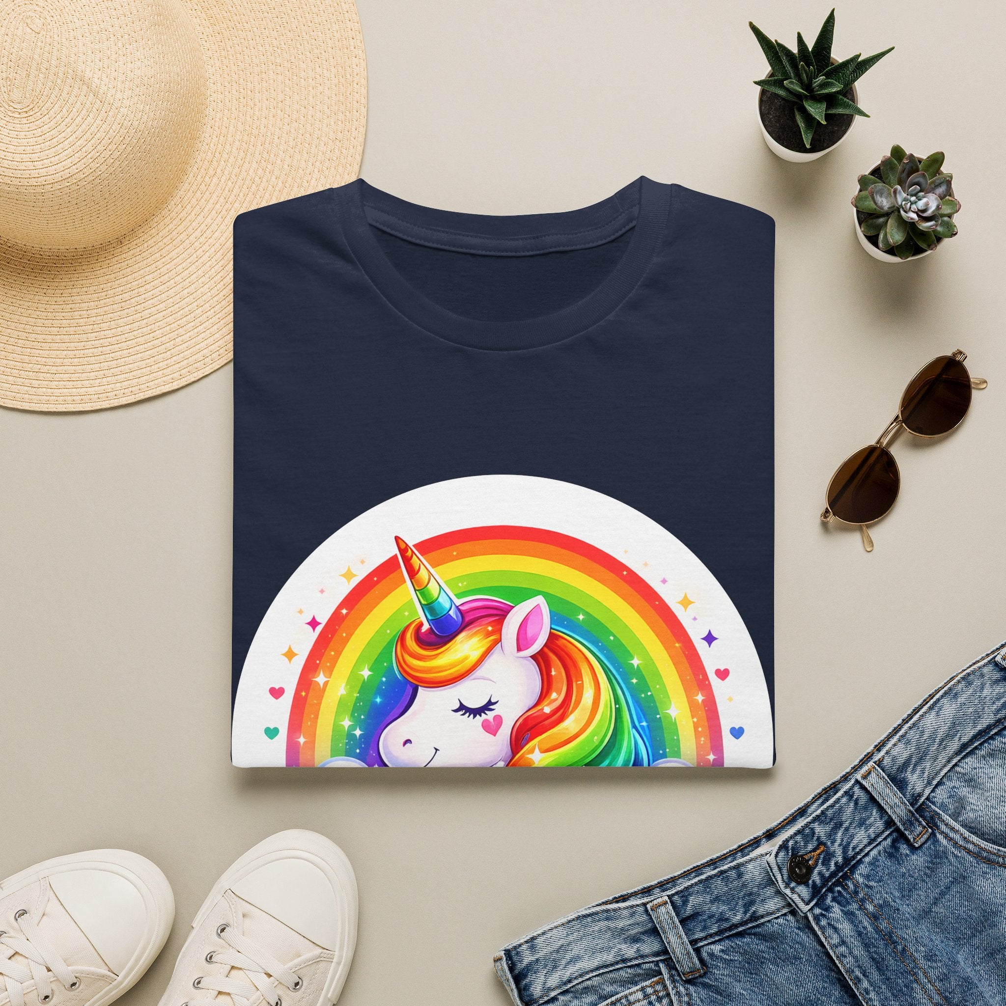 Pride Theme Graphic T-Shirt: Cute Colorful Unicorn with Rainbow Design