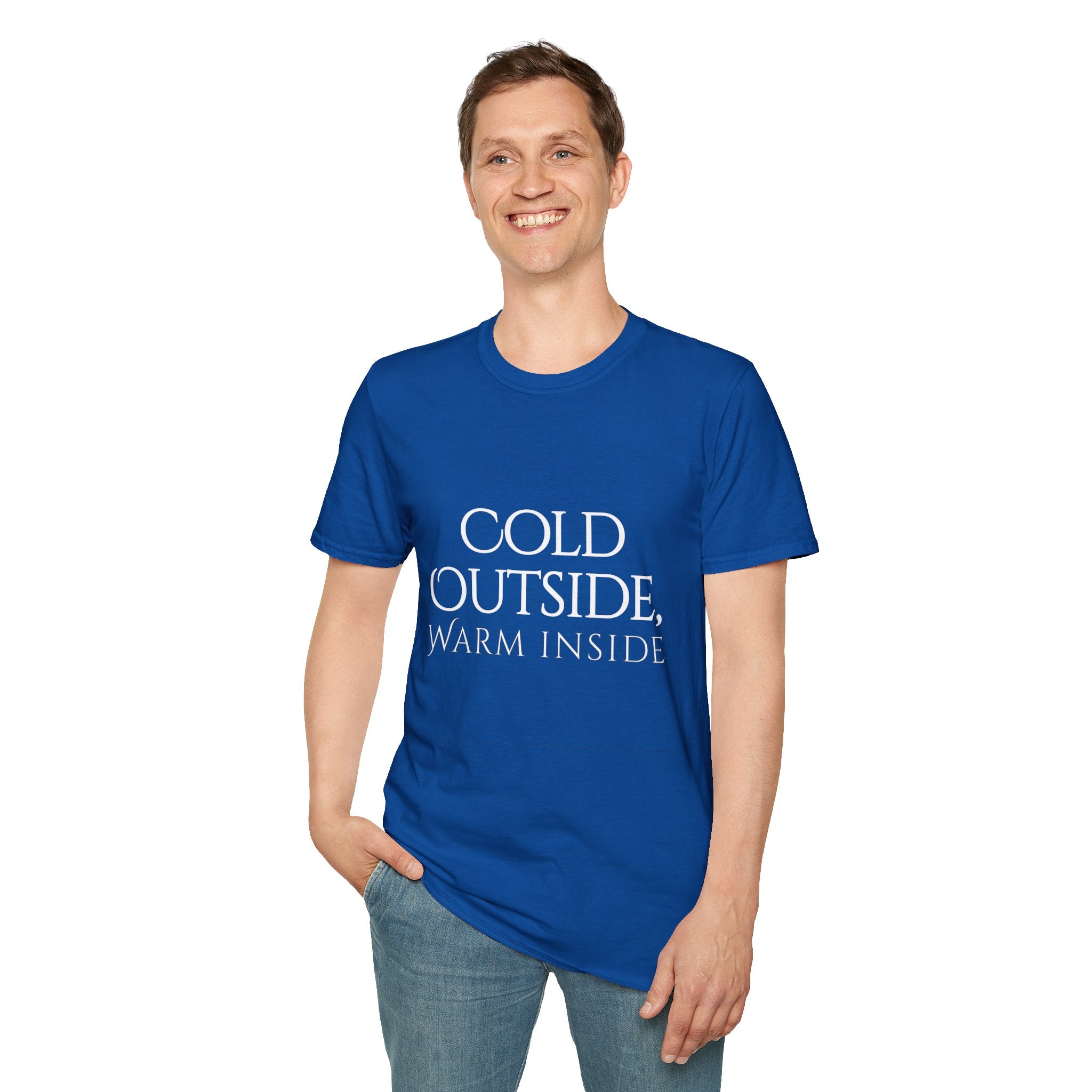 Winter Theme Minimalist Typography Graphic T-Shirt, Cold Outside, Warm Inside Tee