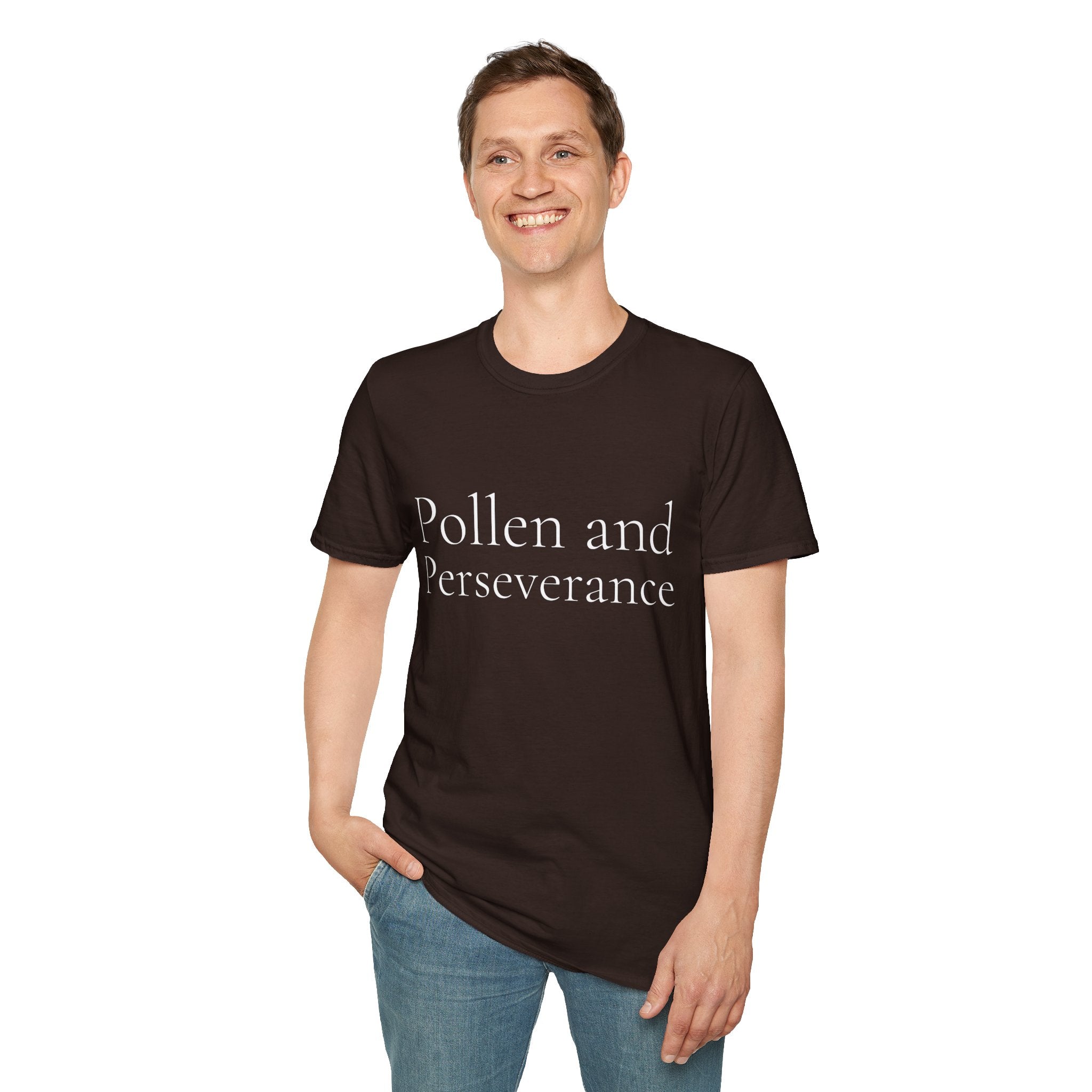 Spring Theme Typography T-Shirt, Pollen and Perseverance Nature Graphic Tee