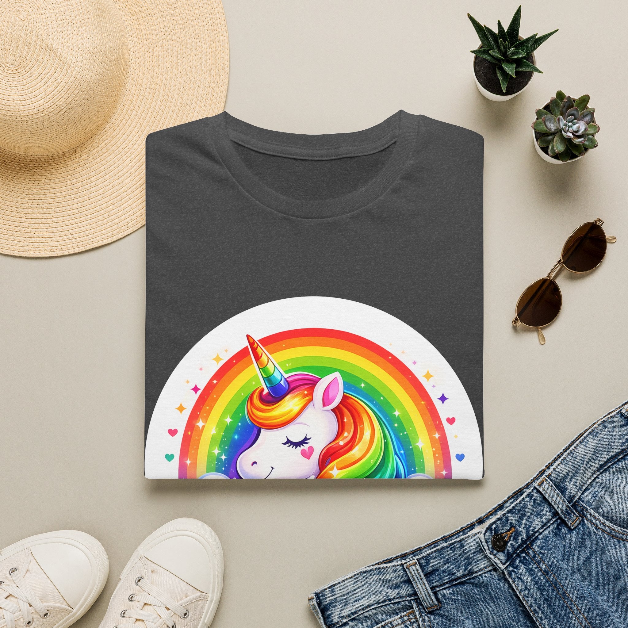 Pride Theme Graphic T-Shirt: Cute Colorful Unicorn with Rainbow Design