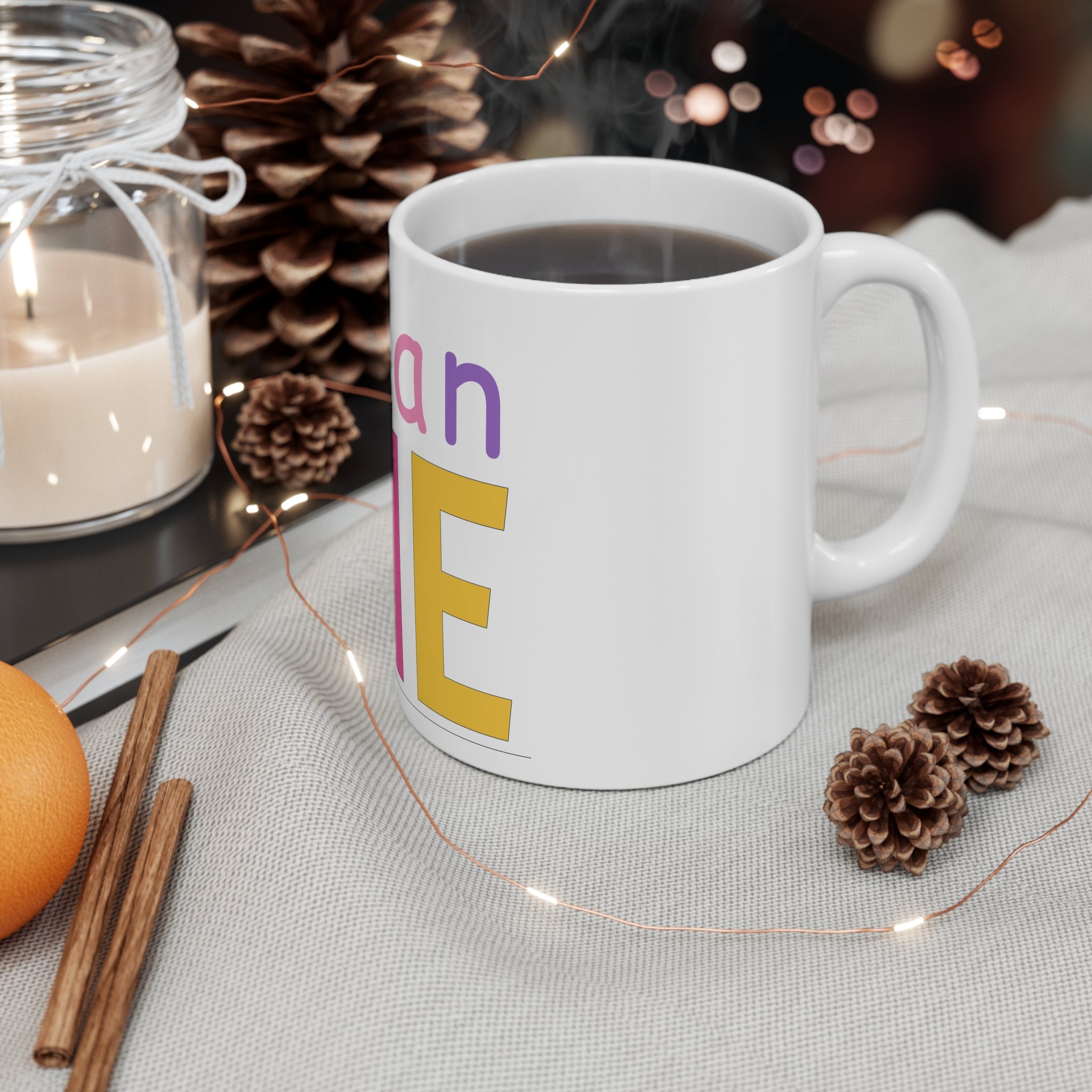 Colorful Typography White Ceramic Mug, Bean Me Graphic Coffee Mug, 11 oz