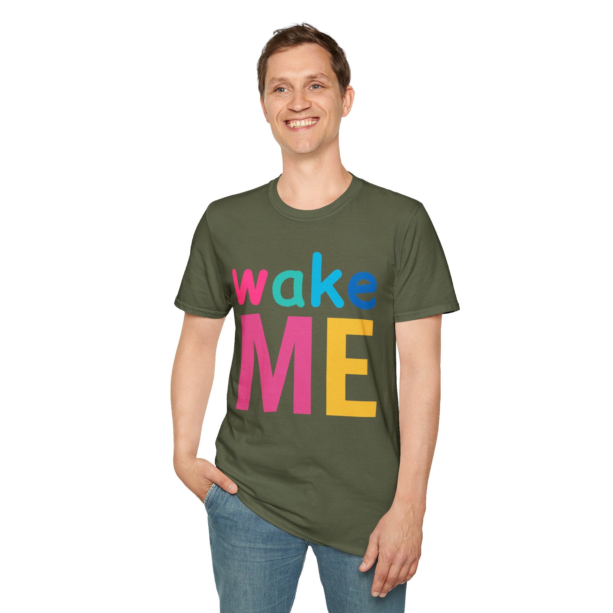 Colorful Theme Typography T-Shirt, Wake Me Graphic Tee