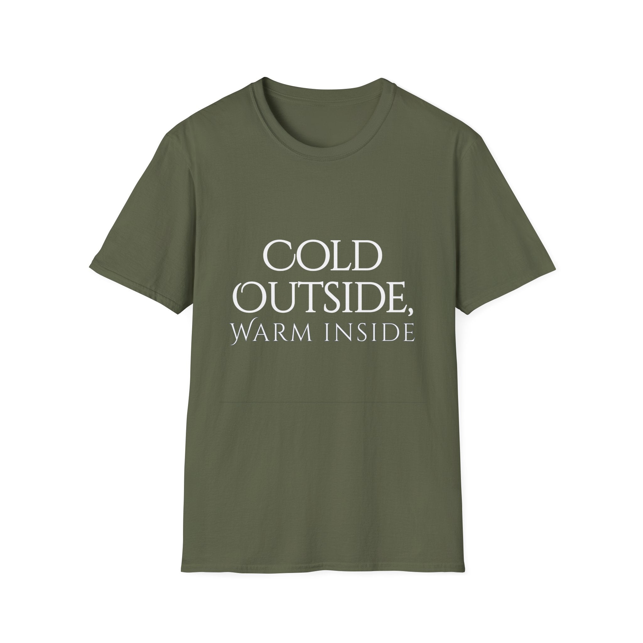 Winter Theme Minimalist Typography Graphic T-Shirt, Cold Outside, Warm Inside Tee