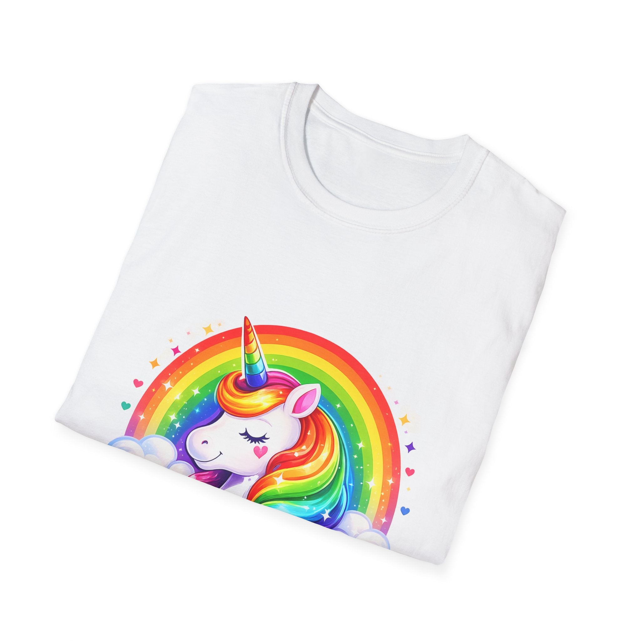 Pride Theme Graphic T-Shirt: Cute Colorful Unicorn with Rainbow Design
