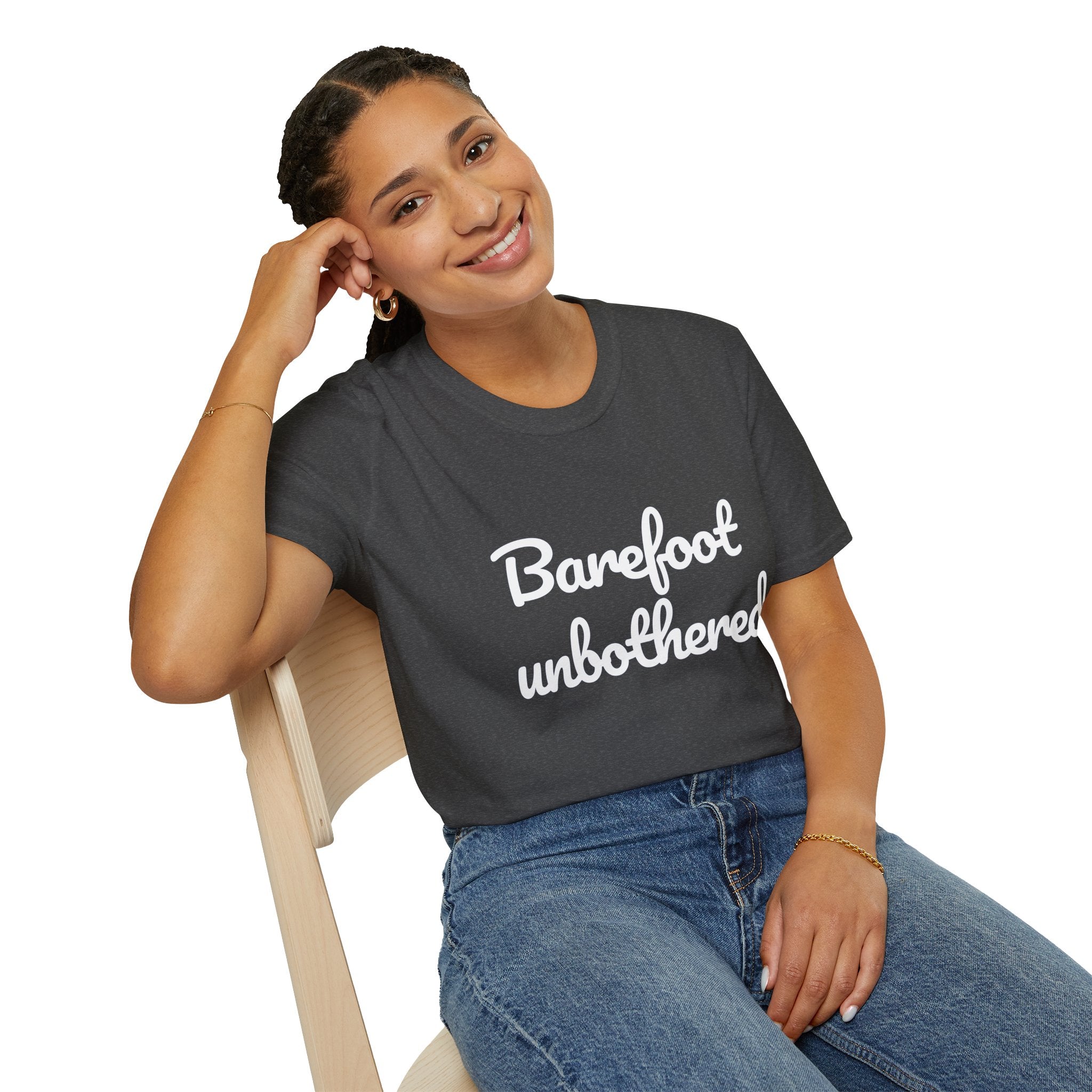 Summer Theme Minimalist Typography T-Shirt, Barefoot Unbothered Tee