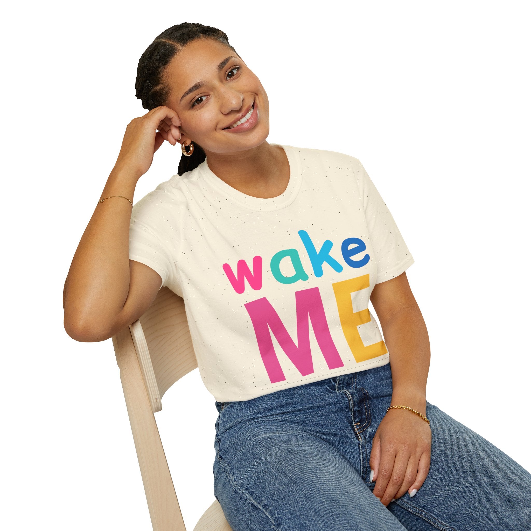 Colorful Theme Typography T-Shirt, Wake Me Graphic Tee