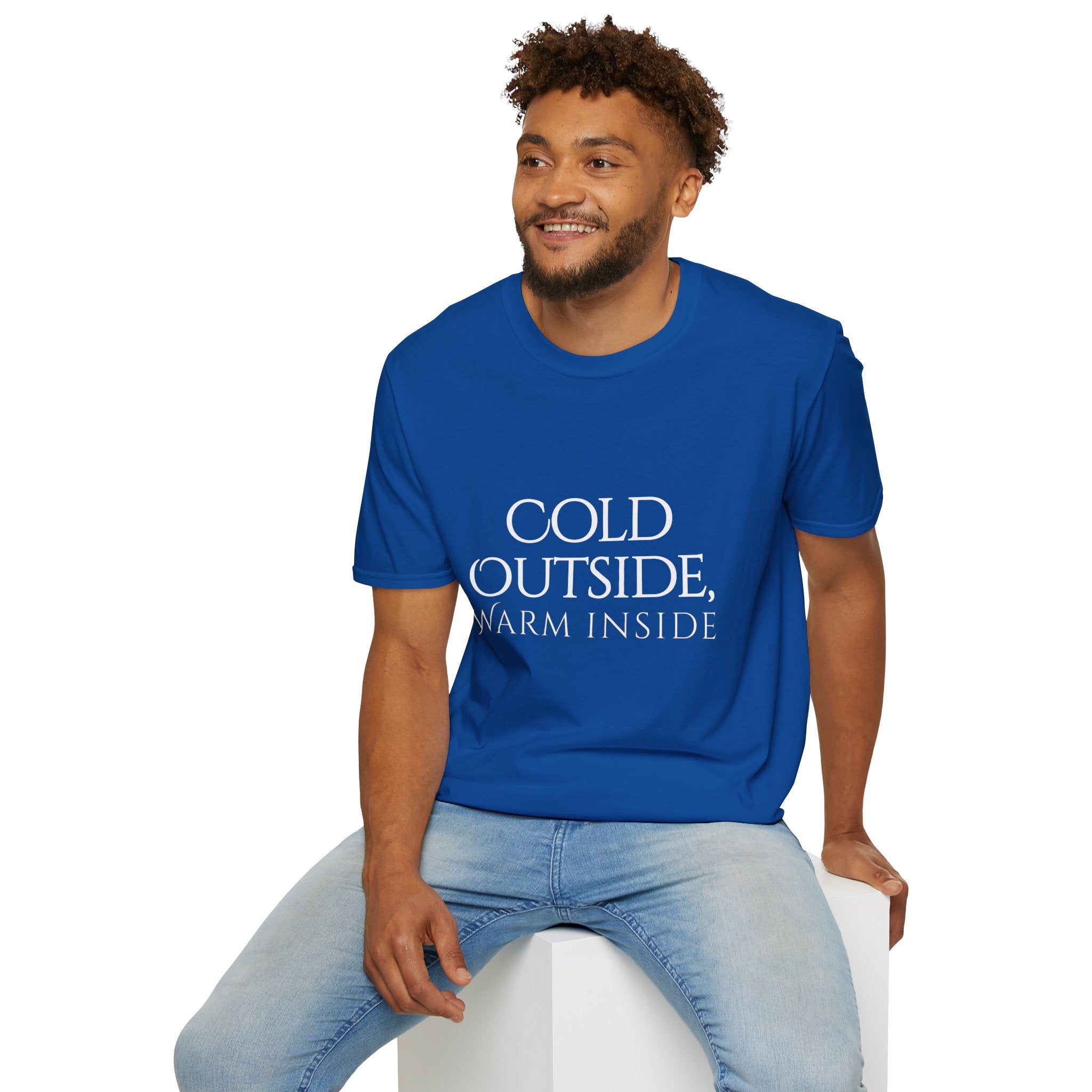 Winter Theme Minimalist Typography Graphic T-Shirt, Cold Outside, Warm Inside Tee
