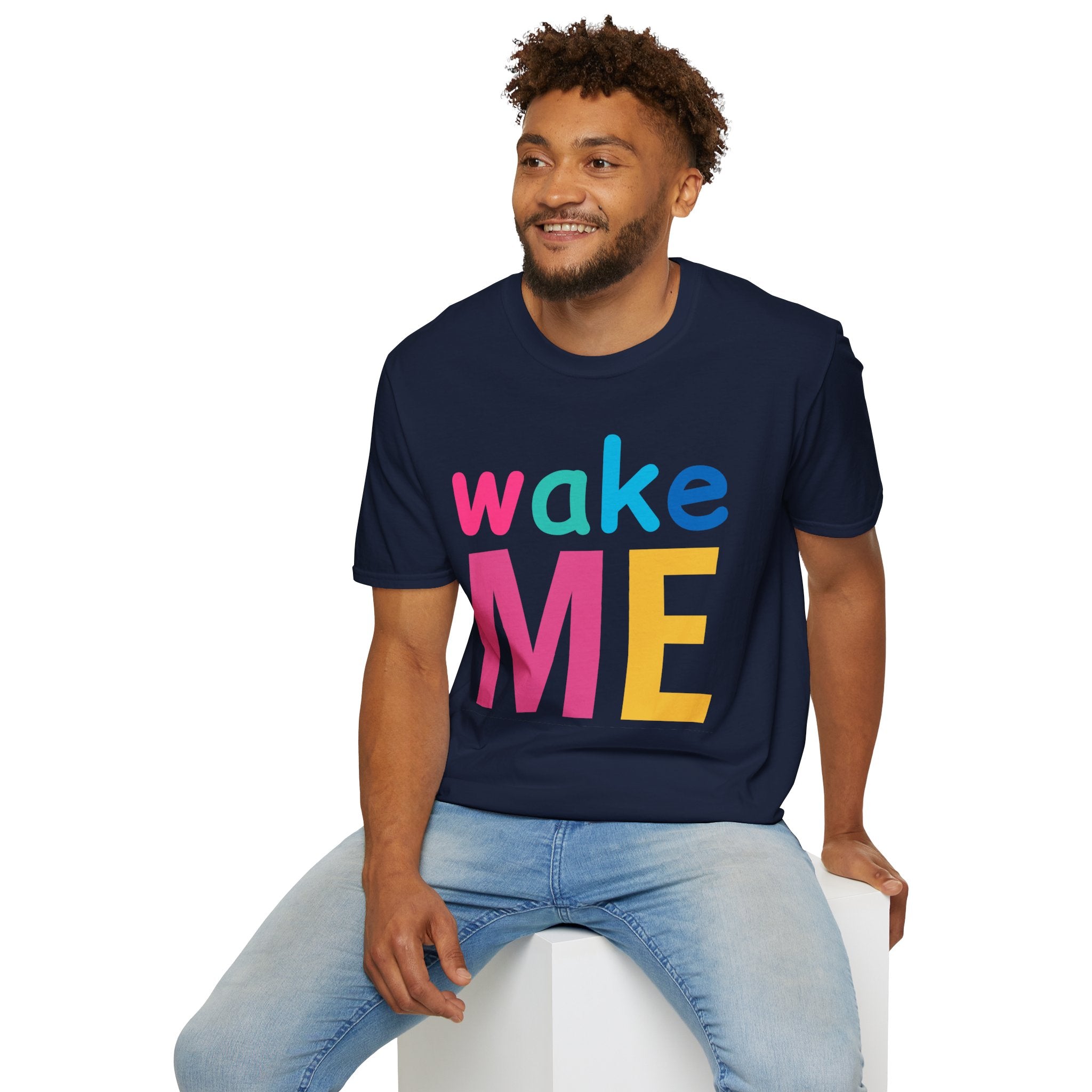 Colorful Theme Typography T-Shirt, Wake Me Graphic Tee