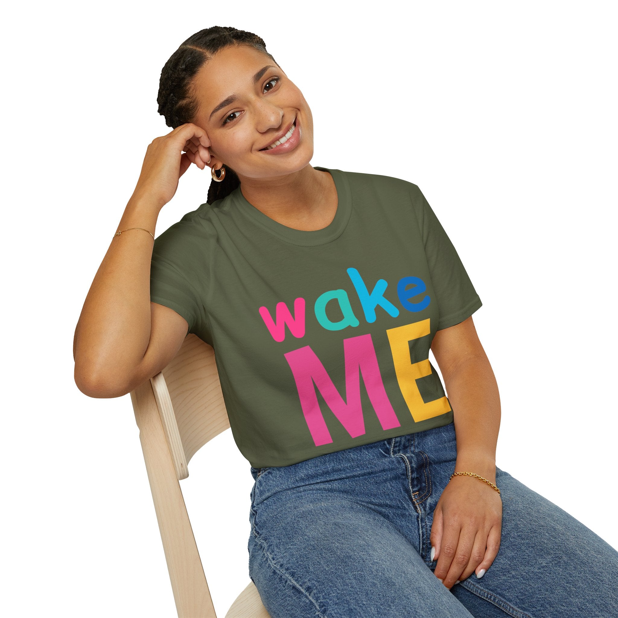 Colorful Theme Typography T-Shirt, Wake Me Graphic Tee