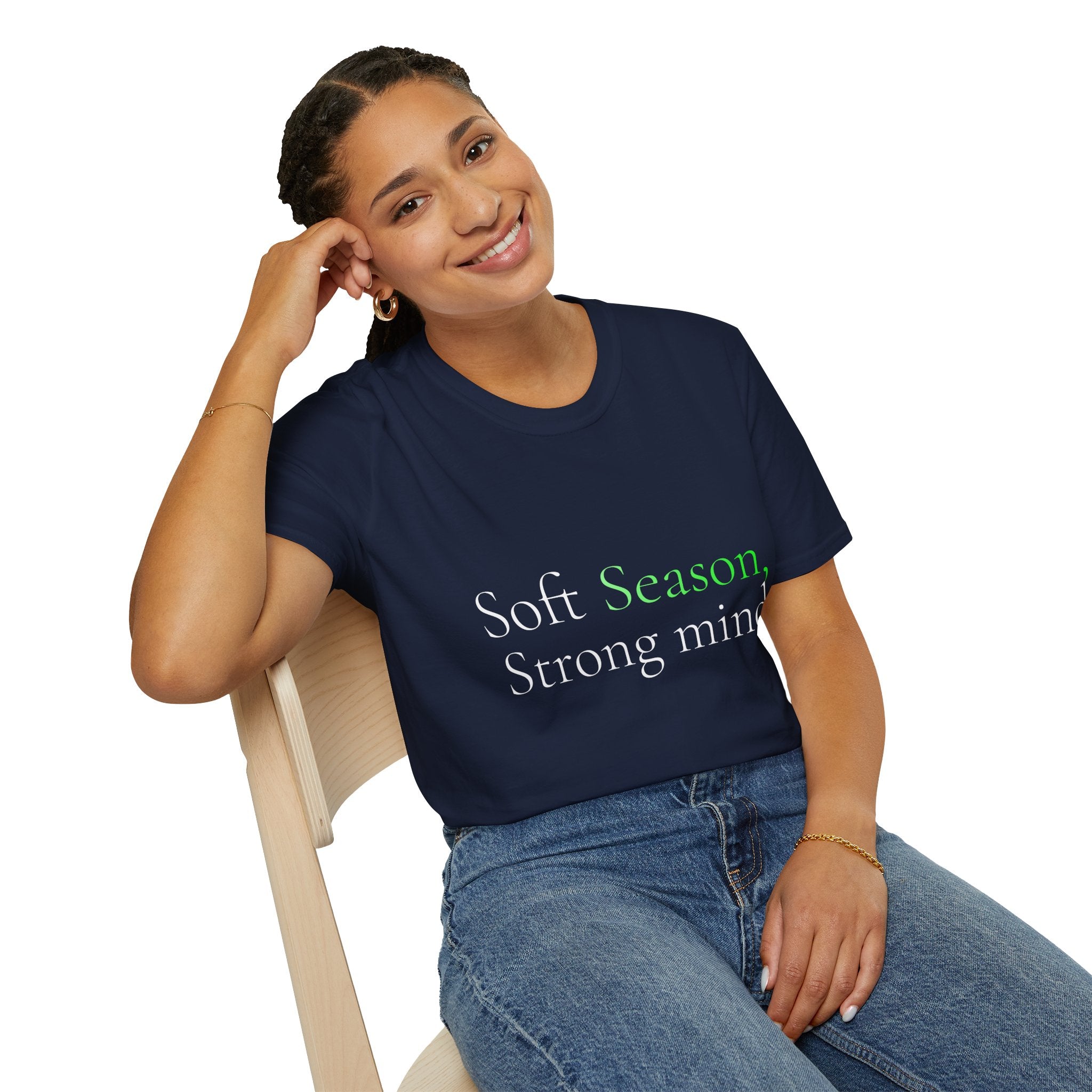 Spring Theme Typography T-Shirt, Soft Season Strong Mind Wellness Tee