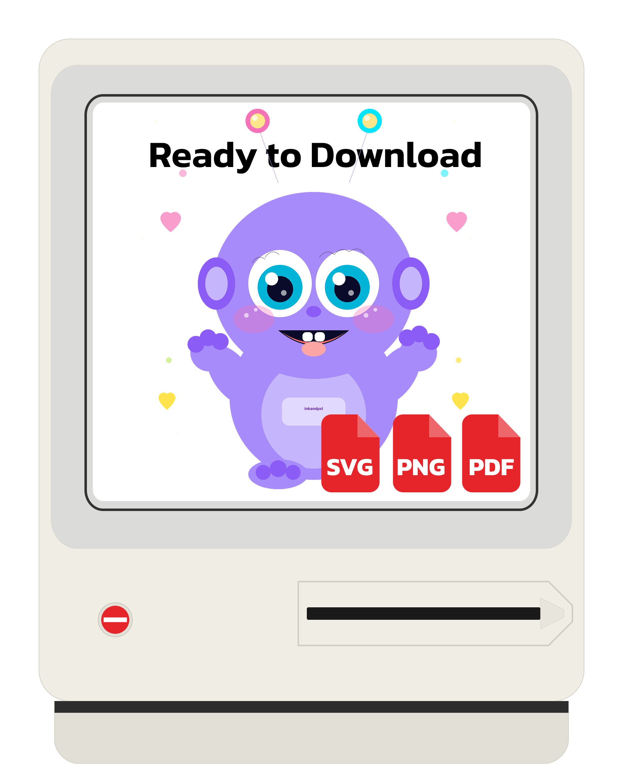 Cute Purple Alien Kawaii Digital Design Download - PNG, SVG, PDF