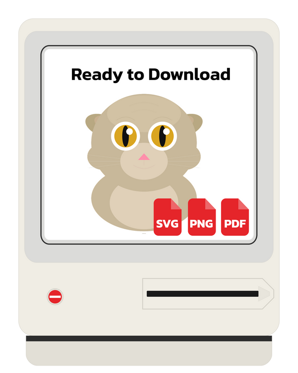 Scottish Fold Cat Kawaii Digital Design Download - PNG, SVG, PDF