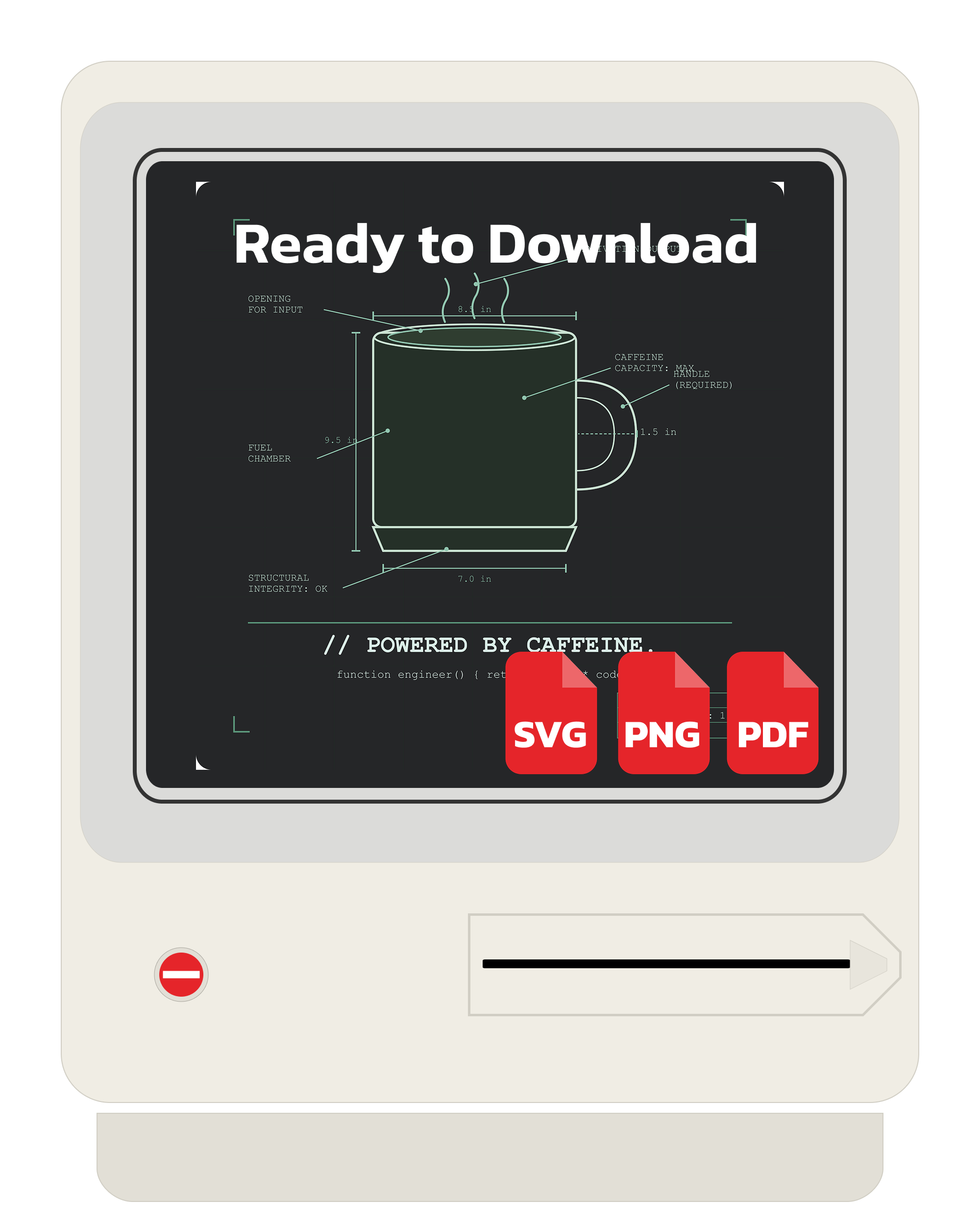 Powered By Caffeine Funny Coffee Blueprint Engineering SVG PNG PDF Digital Download